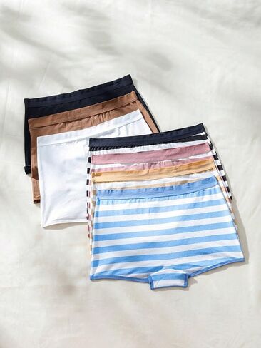 OYOANGLE Women's 7 Pieces Striped Print Low Rise Boyshort Panties Breathable Soft Underwear in Saudi Arabia