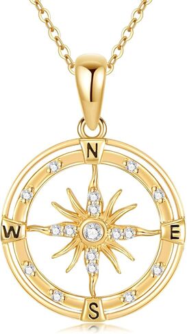 SISGEM 14K Real Gold Compass Necklace for Women Girls,Yellow Gold Moissanite Sun Pendant Necklaces Graduation Birthday Jewelry Gifts for Wife Girlfriend,16+1+1 inch in Saudi Arabia