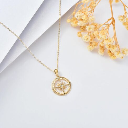 SISGEM 14K Real Gold Compass Necklace for Women Girls,Yellow Gold Moissanite Sun Pendant Necklaces Graduation Birthday Jewelry Gifts for Wife Girlfriend,16+1+1 inch in Saudi Arabia