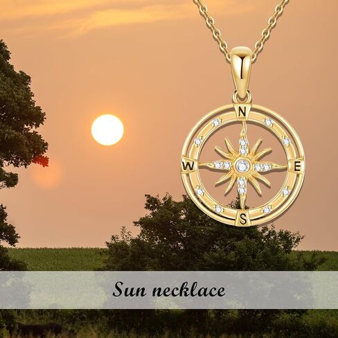 SISGEM 14K Real Gold Compass Necklace for Women Girls,Yellow Gold Moissanite Sun Pendant Necklaces Graduation Birthday Jewelry Gifts for Wife Girlfriend,16+1+1 inch in Saudi Arabia