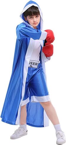 Boxing Costume For Kids Boy Hooded Robe Short Jumpsuit Halloween Costume Cosplay Boxer Fancy Dress Party in Saudi Arabia