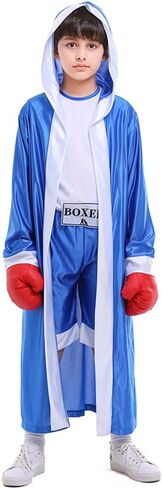 Boxing Costume For Kids Boy Hooded Robe Short Jumpsuit Halloween Costume Cosplay Boxer Fancy Dress Party in Saudi Arabia