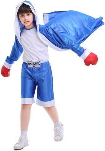 Boxing Costume For Kids Boy Hooded Robe Short Jumpsuit Halloween Costume Cosplay Boxer Fancy Dress Party in Saudi Arabia