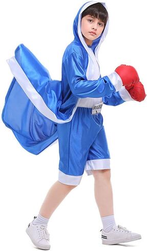 Boxing Costume For Kids Boy Hooded Robe Short Jumpsuit Halloween Costume Cosplay Boxer Fancy Dress Party in Saudi Arabia