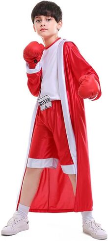 Boxing Costume For Kids Boy Hooded Robe Short Jumpsuit Halloween Costume Cosplay Boxer Fancy Dress Party in Saudi Arabia