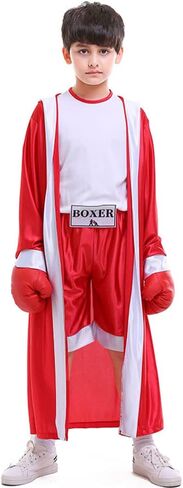 Boxing Costume For Kids Boy Hooded Robe Short Jumpsuit Halloween Costume Cosplay Boxer Fancy Dress Party in Saudi Arabia