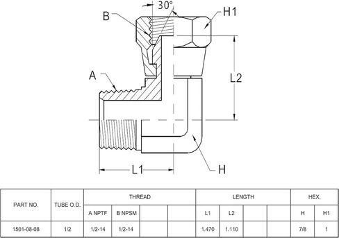 BEITERSTOE (2-PACK) 1501-08-08 Hydraulic Hose Adapter Fitting 1/2" Male (1/2-14 NPTF) × 1/2" Female (1/2-14 NPSM) Swivel 90° Elbow SAE Pipe Joints Connector Carbon Steel in Kuwait
