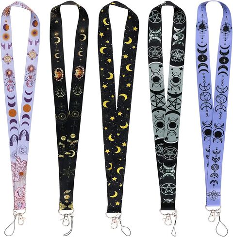 5pcs Cute Moon and Sun Goddess Key Lanyards Cool Star Neck Lanyard for Keys ID Card for Men Women Teachers Goth Halloween Keychain Lanyards (Black & Purple) in Saudi Arabia