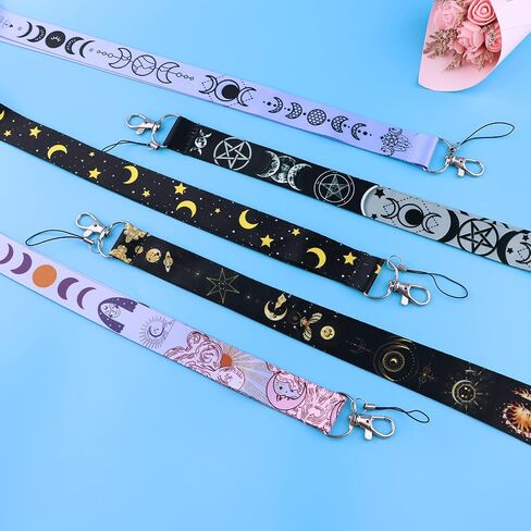 5pcs Cute Moon and Sun Goddess Key Lanyards Cool Star Neck Lanyard for Keys ID Card for Men Women Teachers Goth Halloween Keychain Lanyards (Black & Purple) in Saudi Arabia