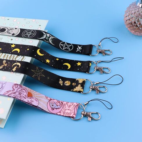 5pcs Cute Moon and Sun Goddess Key Lanyards Cool Star Neck Lanyard for Keys ID Card for Men Women Teachers Goth Halloween Keychain Lanyards (Black & Purple) in Saudi Arabia