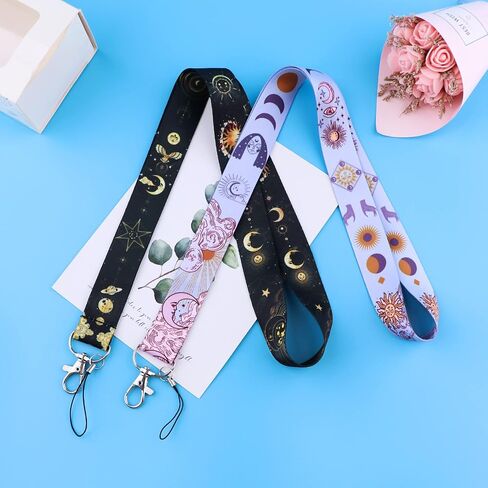 5pcs Cute Moon and Sun Goddess Key Lanyards Cool Star Neck Lanyard for Keys ID Card for Men Women Teachers Goth Halloween Keychain Lanyards (Black & Purple) in Saudi Arabia