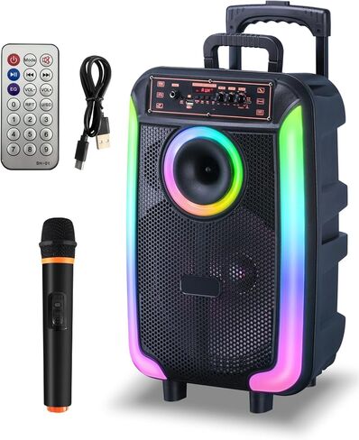 Karaoke Machine with Wireless Microphone, 12" Woofer Portable PA System for Adults, Outdoor Bluetooth Speaker with LED Lights, Speaker Supports TF Card/USB, AUX in, FM, TWS-Mode, RGB-Lights in Kuwait