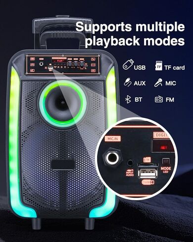 Karaoke Machine with Wireless Microphone, 12" Woofer Portable PA System for Adults, Outdoor Bluetooth Speaker with LED Lights, Speaker Supports TF Card/USB, AUX in, FM, TWS-Mode, RGB-Lights in Kuwait