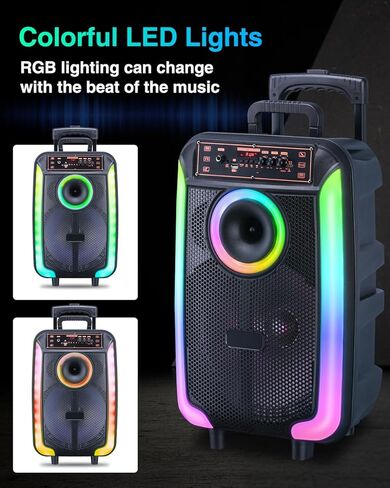 Karaoke Machine with Wireless Microphone, 12" Woofer Portable PA System for Adults, Outdoor Bluetooth Speaker with LED Lights, Speaker Supports TF Card/USB, AUX in, FM, TWS-Mode, RGB-Lights in Kuwait