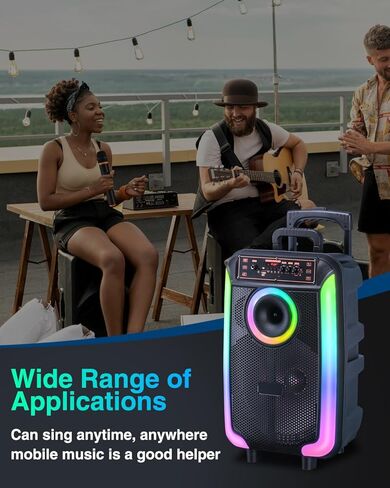 Karaoke Machine with Wireless Microphone, 12" Woofer Portable PA System for Adults, Outdoor Bluetooth Speaker with LED Lights, Speaker Supports TF Card/USB, AUX in, FM, TWS-Mode, RGB-Lights in Kuwait