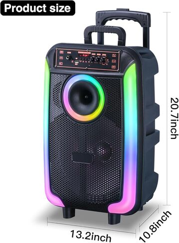 Karaoke Machine with Wireless Microphone, 12" Woofer Portable PA System for Adults, Outdoor Bluetooth Speaker with LED Lights, Speaker Supports TF Card/USB, AUX in, FM, TWS-Mode, RGB-Lights in Kuwait