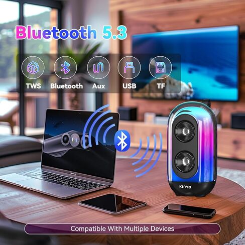 Karaoke Machine, Portable Bluetooth Speaker Wireless PA System with 2 Wireless Microphones and LED Disco Light Mode, Ideal Gift for Girls Boys Birthday Holiday Party (Black) in Kuwait