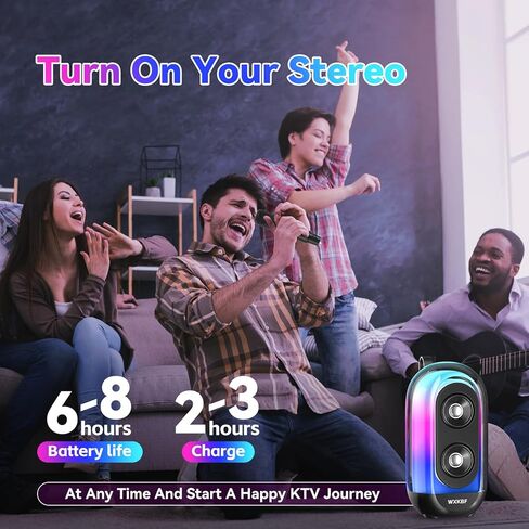 Karaoke Machine, Portable Bluetooth Speaker Wireless PA System with 2 Wireless Microphones and LED Disco Light Mode, Ideal Gift for Girls Boys Birthday Holiday Party (Black) in Kuwait