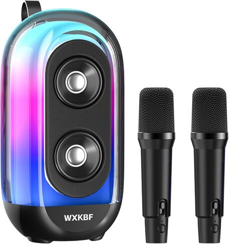 Karaoke Machine, Portable Bluetooth Speaker Wireless PA System with 2 Wireless Microphones and LED Disco Light Mode, Ideal Gift for Girls Boys Birthday Holiday Party (Black) in Kuwait