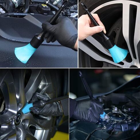 مجموعة فرش تفصيل السيارة من TINSKY، مجموعة فرش تفصيل السيارة من 3 قطع من الخنازير الطبيعية لتنظيف لوحة القيادة الداخلية والخارجية وشعارات فتحة التهوية وعجلات المقعد والمحرك وجوز العجلة باللونين الأسود والأزرق in Kuwait