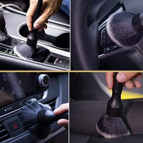 مجموعة فرش تفصيل السيارة من TINSKY، مجموعة فرش تفصيل السيارة من 3 قطع من الخنازير الطبيعية لتنظيف لوحة القيادة الداخلية والخارجية وشعارات فتحة التهوية وعجلات المقعد والمحرك وجوز العجلة باللونين الأسود والأزرق in Kuwait