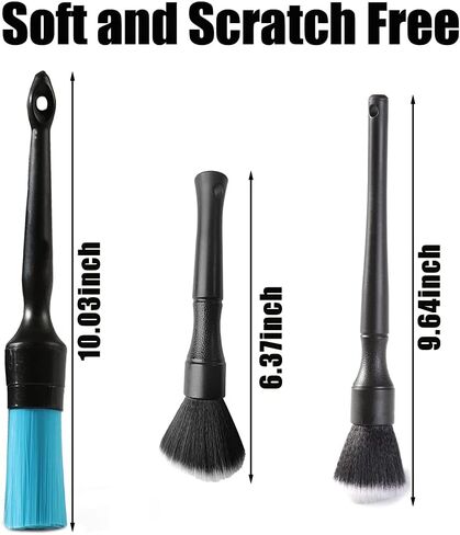 مجموعة فرش تفصيل السيارة من TINSKY، مجموعة فرش تفصيل السيارة من 3 قطع من الخنازير الطبيعية لتنظيف لوحة القيادة الداخلية والخارجية وشعارات فتحة التهوية وعجلات المقعد والمحرك وجوز العجلة باللونين الأسود والأزرق in Kuwait