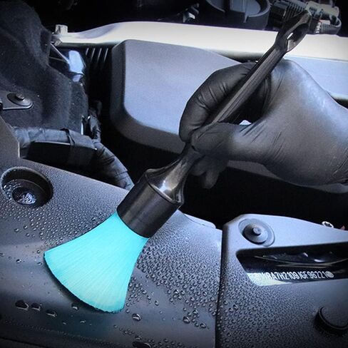 مجموعة فرش تفصيل السيارة من TINSKY، مجموعة فرش تفصيل السيارة من 3 قطع من الخنازير الطبيعية لتنظيف لوحة القيادة الداخلية والخارجية وشعارات فتحة التهوية وعجلات المقعد والمحرك وجوز العجلة باللونين الأسود والأزرق in Kuwait