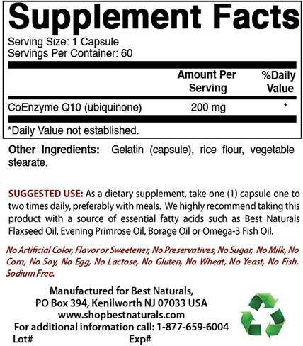 Best Naturals COQ10 200 mg, 60 Capsules in Saudi Arabia