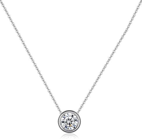 Silver Cubic Zirconia Necklace Small Diamond Birthstone Necklace Handmade Round Bezel Pendant Necklace for Women in Saudi Arabia