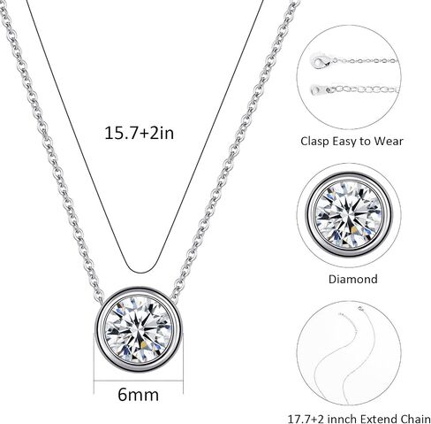 Silver Cubic Zirconia Necklace Small Diamond Birthstone Necklace Handmade Round Bezel Pendant Necklace for Women in Saudi Arabia