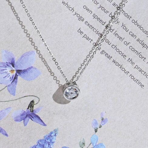 Silver Cubic Zirconia Necklace Small Diamond Birthstone Necklace Handmade Round Bezel Pendant Necklace for Women in Saudi Arabia