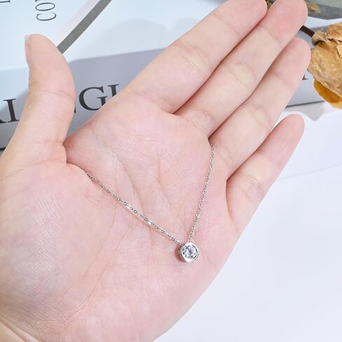 Silver Cubic Zirconia Necklace Small Diamond Birthstone Necklace Handmade Round Bezel Pendant Necklace for Women in Saudi Arabia
