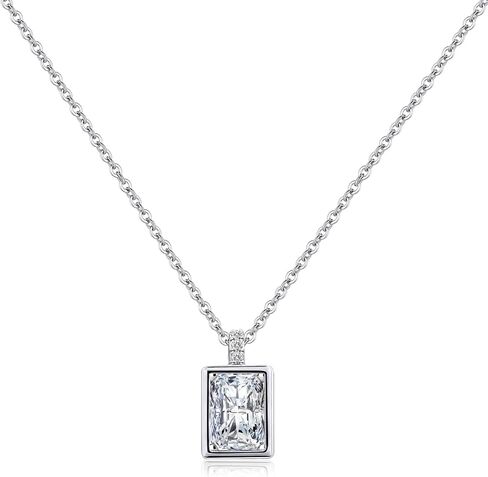 Silver Cubic Zirconia Necklace Small Diamond Birthstone Necklace Handmade Round Bezel Pendant Necklace for Women in Saudi Arabia