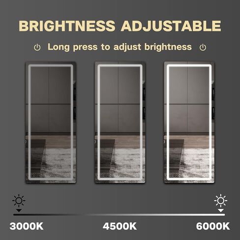 Full Length Mirror with Lights, 58"X18" Floor Standing LED Lighted Mirror Full Length, Full Body Over The Door Mirrors with Dimming & 3 Color Lighting for Room, Salon, Redecorating (Black) in Saudi Arabia