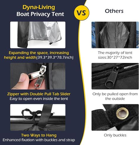 خيمة خصوصية للقوارب من Dyna-Living للقوارب، غرفة تغيير للقوارب المحمولة مع حقيبة تخزين، خيمة للقوارب العائمة، قسم الخصوصية للقوارب العائمة، خيمة معلقة 39.37 بوصة عرض × 39.37 بوصة عمق × 78.7 بوصة ارتفاع in Kuwait