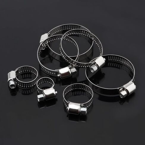 مجموعة متنوعة من 90 قطعة من مشبك خرطوم، PNXKTXO 8 مقاسات 8-44 مم 304 من الفولاذ المقاوم للصدأ قابل للتعديل، مجموعة مشبك خرطوم ترس دودي قابل للتعديل، مشبك خط وقود معدني للسباكة والحديقة in Kuwait