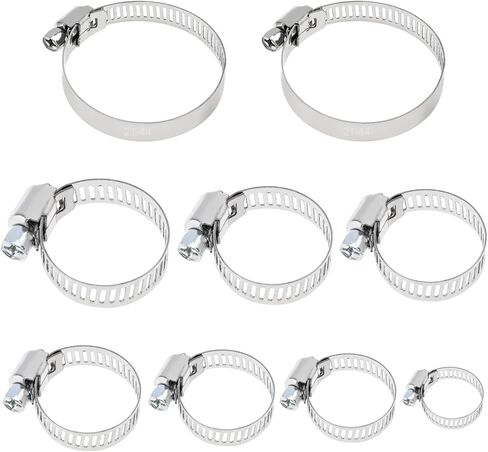 مجموعة متنوعة من 90 قطعة من مشبك خرطوم، PNXKTXO 8 مقاسات 8-44 مم 304 من الفولاذ المقاوم للصدأ قابل للتعديل، مجموعة مشبك خرطوم ترس دودي قابل للتعديل، مشبك خط وقود معدني للسباكة والحديقة in Kuwait