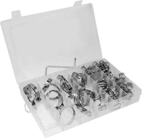 مجموعة متنوعة من 90 قطعة من مشبك خرطوم، PNXKTXO 8 مقاسات 8-44 مم 304 من الفولاذ المقاوم للصدأ قابل للتعديل، مجموعة مشبك خرطوم ترس دودي قابل للتعديل، مشبك خط وقود معدني للسباكة والحديقة in Kuwait