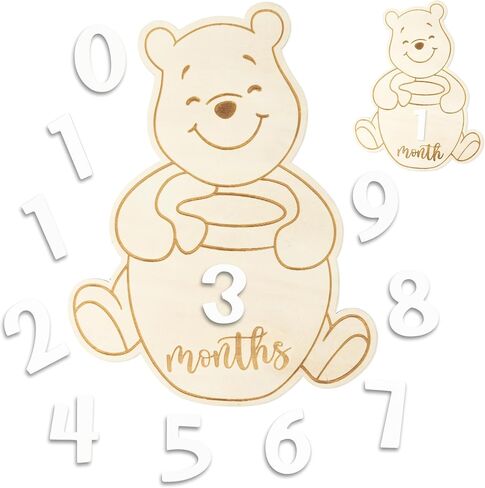 Baby Monthly Milestone Cards- Winnie Wooden Monthly Milestone Discs with Interchangeable Cards Baby Months Announcement Sign Baby Shower Party Photography Prop Keepsake Decor for Boys Girls in Saudi Arabia