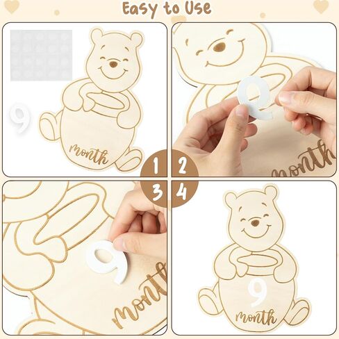 Baby Monthly Milestone Cards- Winnie Wooden Monthly Milestone Discs with Interchangeable Cards Baby Months Announcement Sign Baby Shower Party Photography Prop Keepsake Decor for Boys Girls in Saudi Arabia