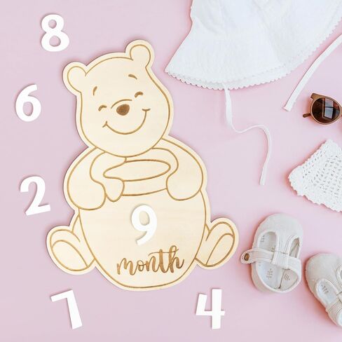 Baby Monthly Milestone Cards- Winnie Wooden Monthly Milestone Discs with Interchangeable Cards Baby Months Announcement Sign Baby Shower Party Photography Prop Keepsake Decor for Boys Girls in Saudi Arabia