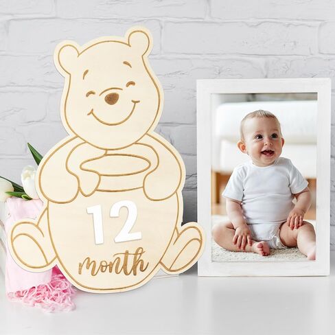 Baby Monthly Milestone Cards- Winnie Wooden Monthly Milestone Discs with Interchangeable Cards Baby Months Announcement Sign Baby Shower Party Photography Prop Keepsake Decor for Boys Girls in Saudi Arabia
