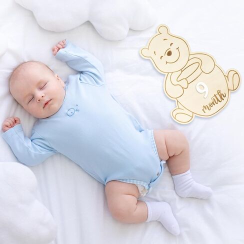 Baby Monthly Milestone Cards- Winnie Wooden Monthly Milestone Discs with Interchangeable Cards Baby Months Announcement Sign Baby Shower Party Photography Prop Keepsake Decor for Boys Girls in Saudi Arabia