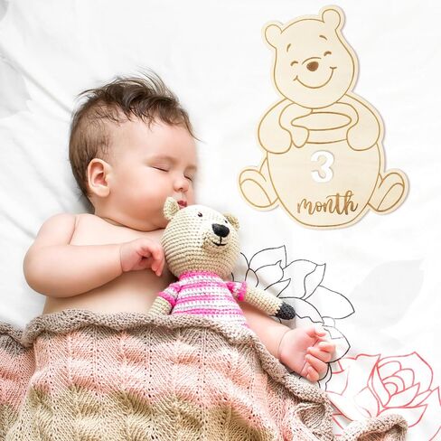 Baby Monthly Milestone Cards- Winnie Wooden Monthly Milestone Discs with Interchangeable Cards Baby Months Announcement Sign Baby Shower Party Photography Prop Keepsake Decor for Boys Girls in Saudi Arabia