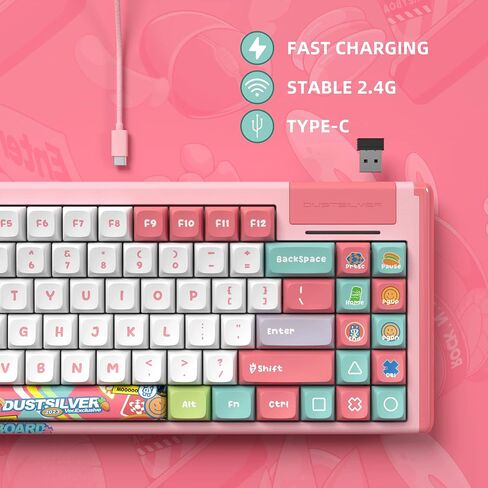 D84 Wireless Mechanical Keyboard - 75% Compacet Layout, 2.4G/Bluetooth/Wired, 1000Hz Polling Rate, RGB Backlit, Premium Gaming Experience, Gateron Red Switch, Kawaii Bunny Theme in Saudi Arabia