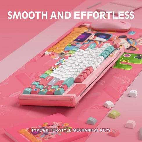 D84 Wireless Mechanical Keyboard - 75% Compacet Layout, 2.4G/Bluetooth/Wired, 1000Hz Polling Rate, RGB Backlit, Premium Gaming Experience, Gateron Red Switch, Kawaii Bunny Theme in Saudi Arabia