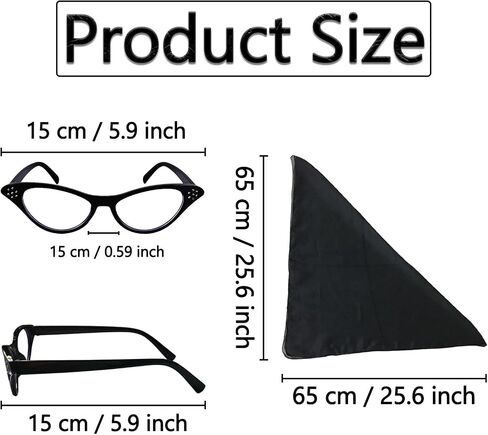 HIYMDOIT 50's Costume Accessories for Women Vintage 1950s Rhinestone Cat Eye Glasses Chiffon Neck Scarf for Cosplay Party in Saudi Arabia