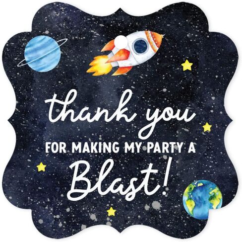 Andaz Press Fancy Frame Kids Party Favor Thank You Tags with String, 48-Pack Outer Space Astronaut Birthday Gift Tags For Gift Bags, Favor Bags Goody Bags Boys & Girls Gender-Neutral 1st Birthday Tags in Saudi Arabia