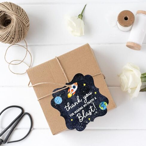Andaz Press Fancy Frame Kids Party Favor Thank You Tags with String, 48-Pack Outer Space Astronaut Birthday Gift Tags For Gift Bags, Favor Bags Goody Bags Boys & Girls Gender-Neutral 1st Birthday Tags in Saudi Arabia