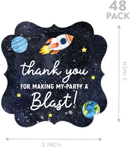 Andaz Press Fancy Frame Kids Party Favor Thank You Tags with String, 48-Pack Outer Space Astronaut Birthday Gift Tags For Gift Bags, Favor Bags Goody Bags Boys & Girls Gender-Neutral 1st Birthday Tags in Saudi Arabia